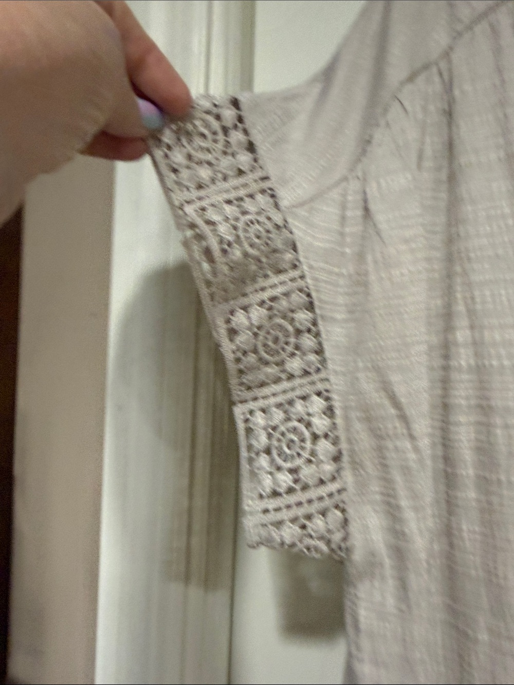 Cable & Gauge Taupe Crochet-Trim Short Sleeve Blouse - Picture 6 of 7